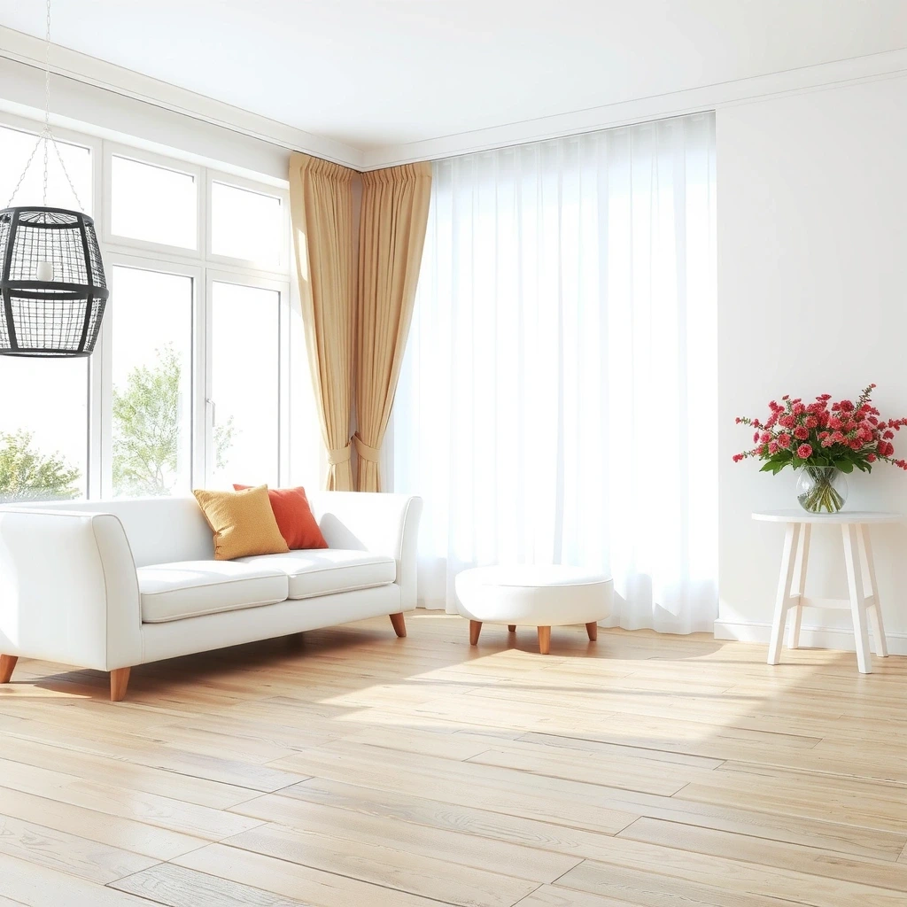 Clean sunlit living room interior